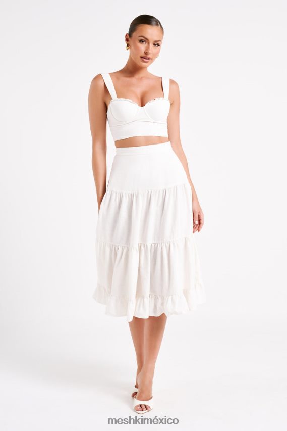 Meshki falda midi hilaria de lino a capas blanco ropa H48F8H1227