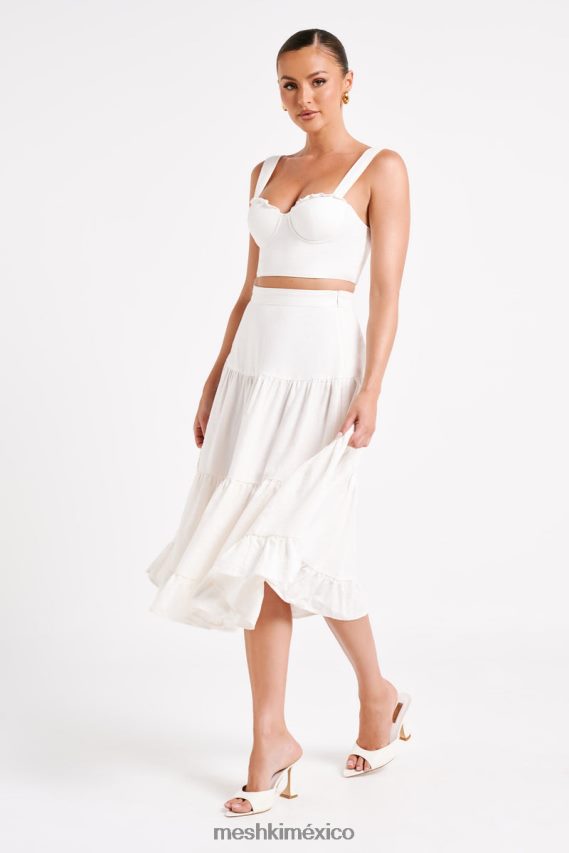 Meshki falda midi hilaria de lino a capas blanco ropa H48F8H1227