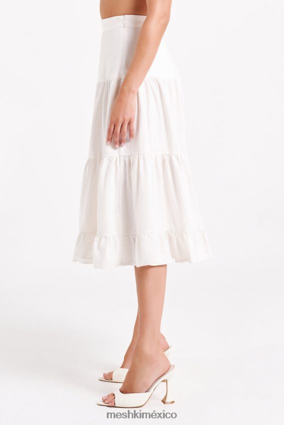 Meshki falda midi hilaria de lino a capas blanco ropa H48F8H1227