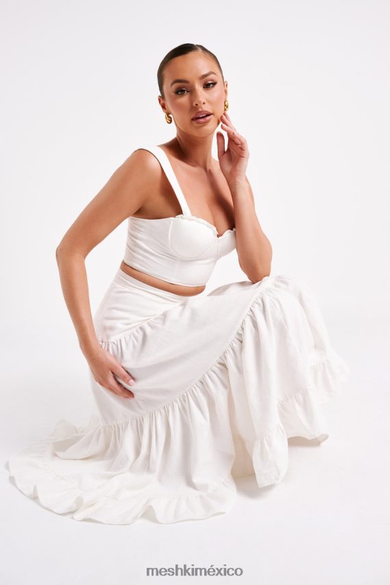 Meshki falda midi hilaria de lino a capas blanco ropa H48F8H1227