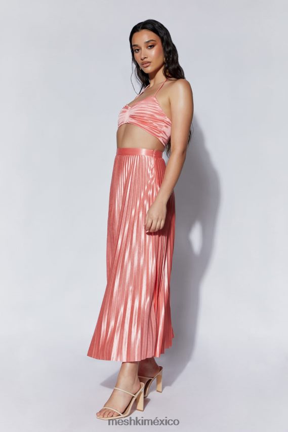 Meshki falda midi shirin de satén plisada agua de rosas ropa H48F8H1507