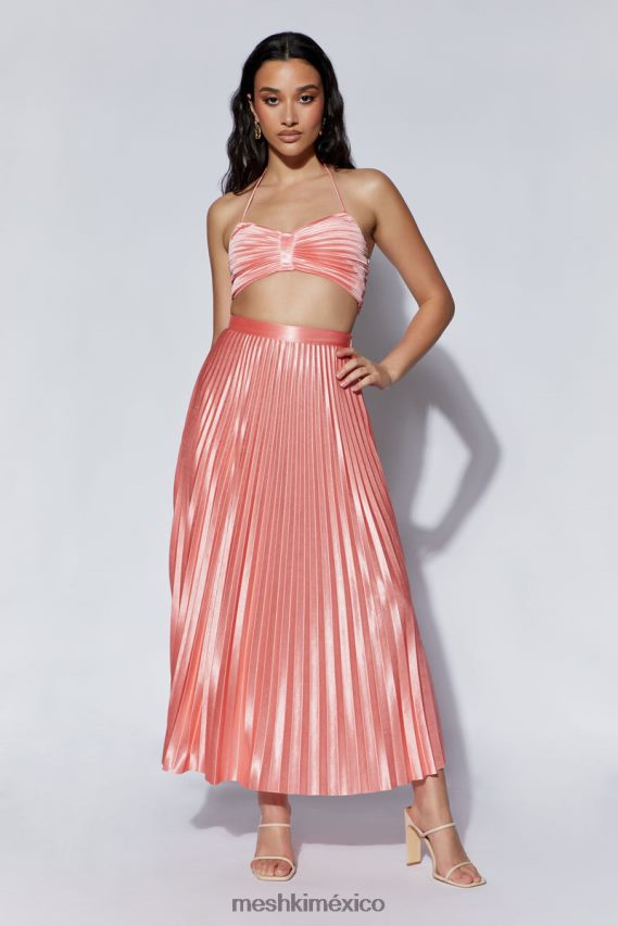 Meshki falda midi shirin de satén plisada agua de rosas ropa H48F8H1507