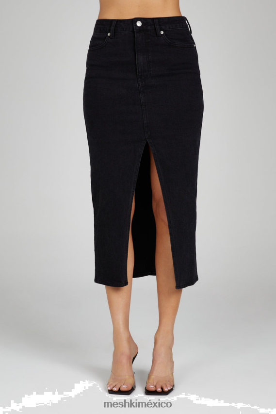 Meshki falda midi vaquera de acacia negro lavado ropa H48F8H1299