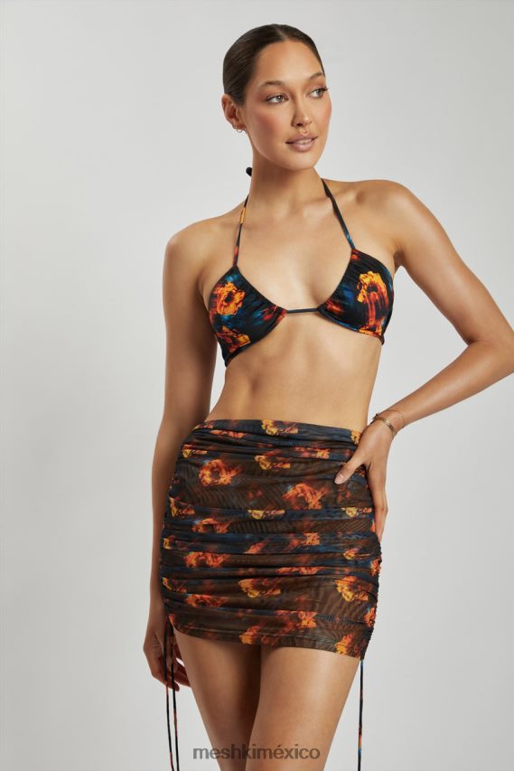 Meshki falda lindsey de malla con lado fruncido flores abstractas ropa H48F8H1420