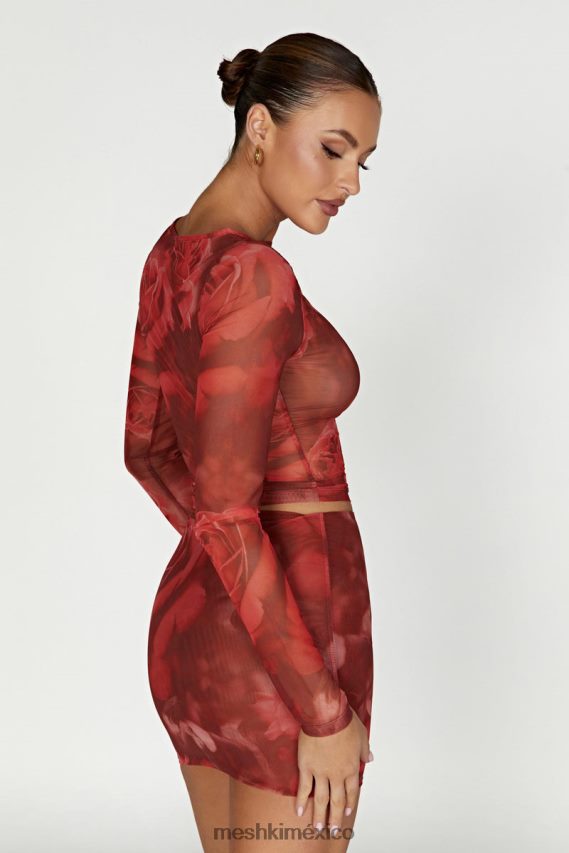 Meshki minifalda de malla erina estampado de rosas de gran tamaño ropa H48F8H1347