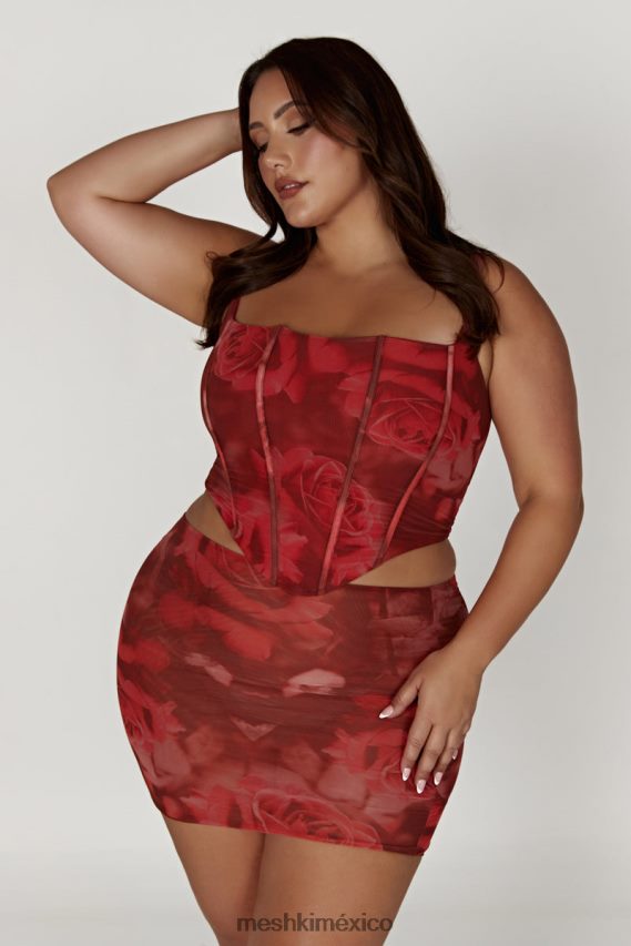 Meshki minifalda de malla erina estampado de rosas de gran tamaño ropa H48F8H1347
