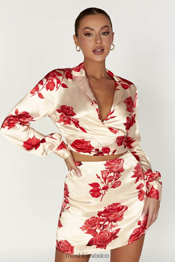 Meshki minifalda de satén amia estampado de rosas ropa H48F8H1370