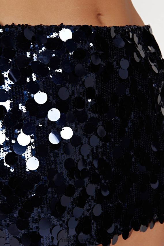 Meshki minifalda dinah de talle bajo con lentejuelas azul marino de medianoche ropa H48F8H1313