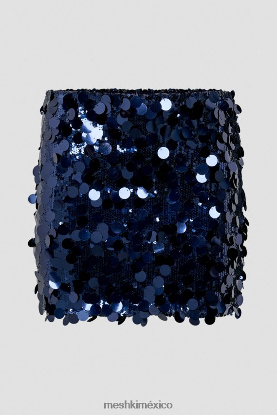Meshki minifalda dinah de talle bajo con lentejuelas azul marino de medianoche ropa H48F8H1313
