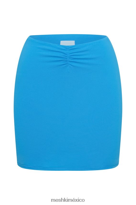 Meshki minifalda kara con parte delantera fruncida azul cian ropa H48F8H1486