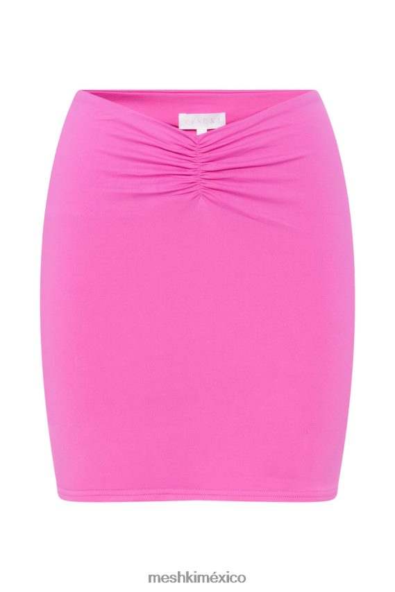 Meshki minifalda kara con parte delantera fruncida rosa chicle ropa H48F8H1457