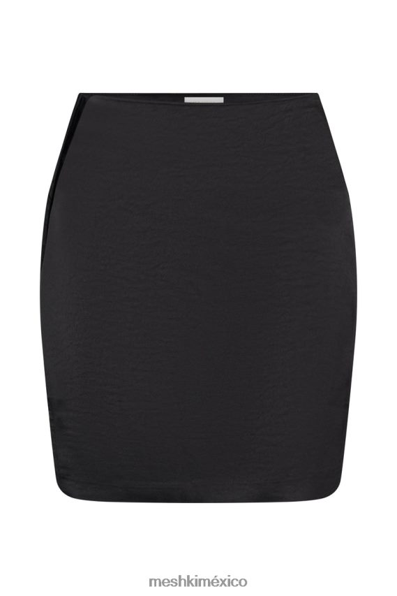 Meshki minifalda romi cruzada asimétrica de satén negro ropa H48F8H1509