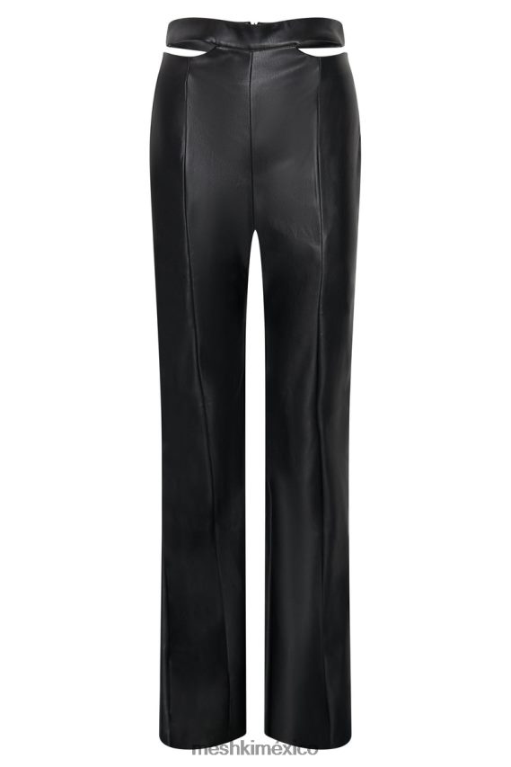 Meshki Pantalón callie de pierna recta con corte lateral de piel sintética negro ropa H48F8H1583