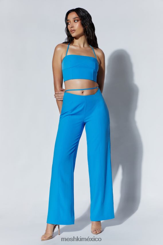 Meshki pantalón bahar de tiro medio con tira ancha en la pierna azul celeste ropa H48F8H1482