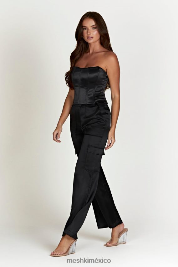 Meshki pantalón cargo amaya de satén negro ropa H48F8H1574