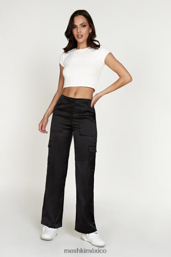 Meshki pantalón cargo amaya de satén negro ropa H48F8H1574
