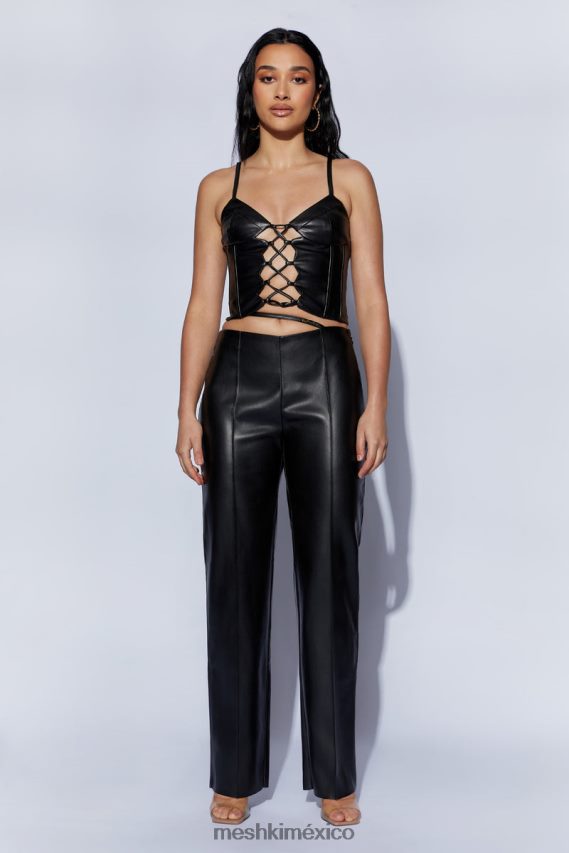 Meshki pantalón de pu de talle medio y pernera ancha zarsa negro ropa H48F8H1443