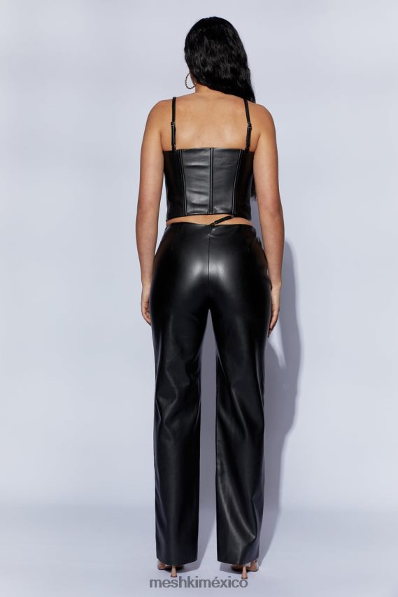 Meshki pantalón de pu de talle medio y pernera ancha zarsa negro ropa H48F8H1443