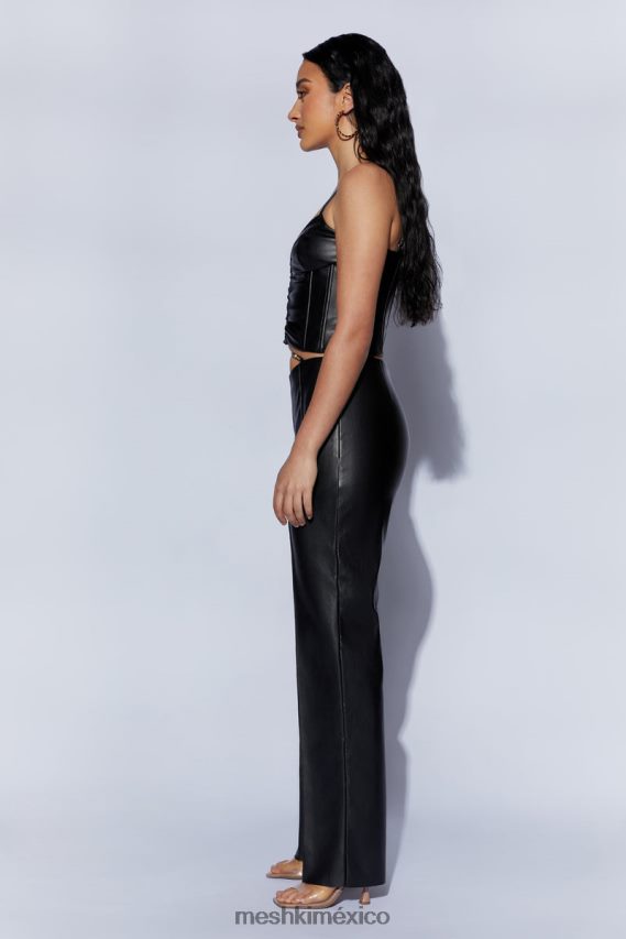 Meshki pantalón de pu de talle medio y pernera ancha zarsa negro ropa H48F8H1443