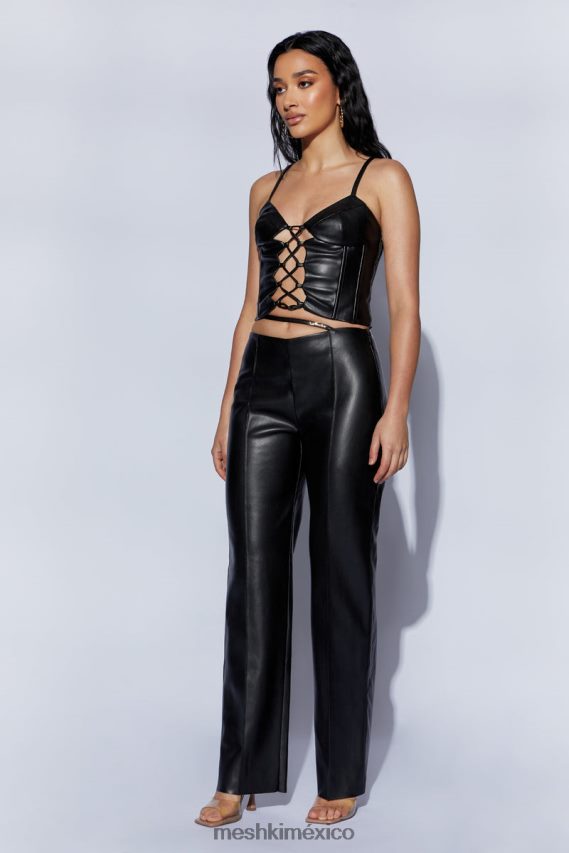 Meshki pantalón de pu de talle medio y pernera ancha zarsa negro ropa H48F8H1443