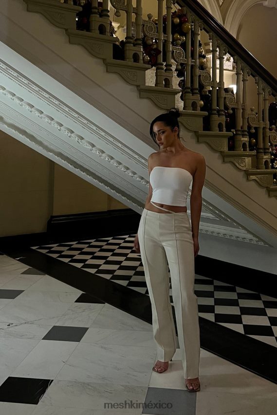 Meshki pantalón de pu de talle medio y pernera ancha zarsa trigo ropa H48F8H1469