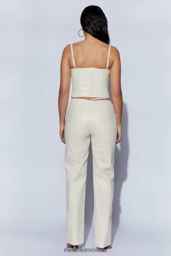 Meshki pantalón de pu de talle medio y pernera ancha zarsa trigo ropa H48F8H1469