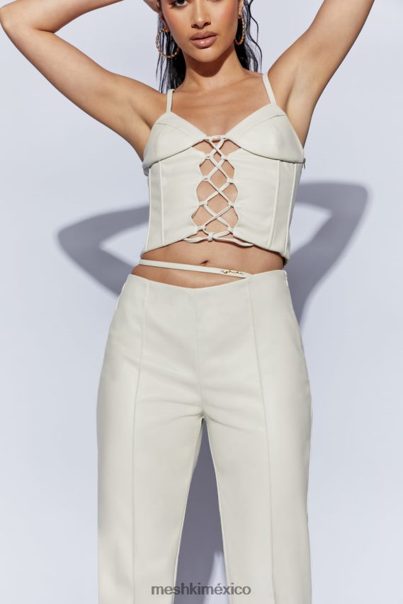 Meshki pantalón de pu de talle medio y pernera ancha zarsa trigo ropa H48F8H1469