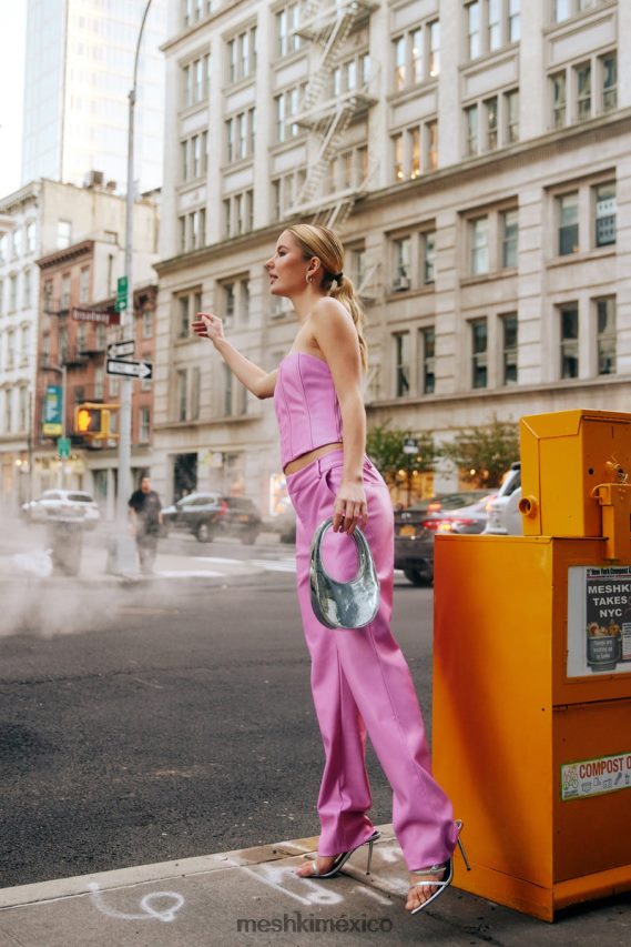 Meshki pantalón matilda holgado de talle bajo de piel sintética Rosa Rosa ropa H48F8H1434