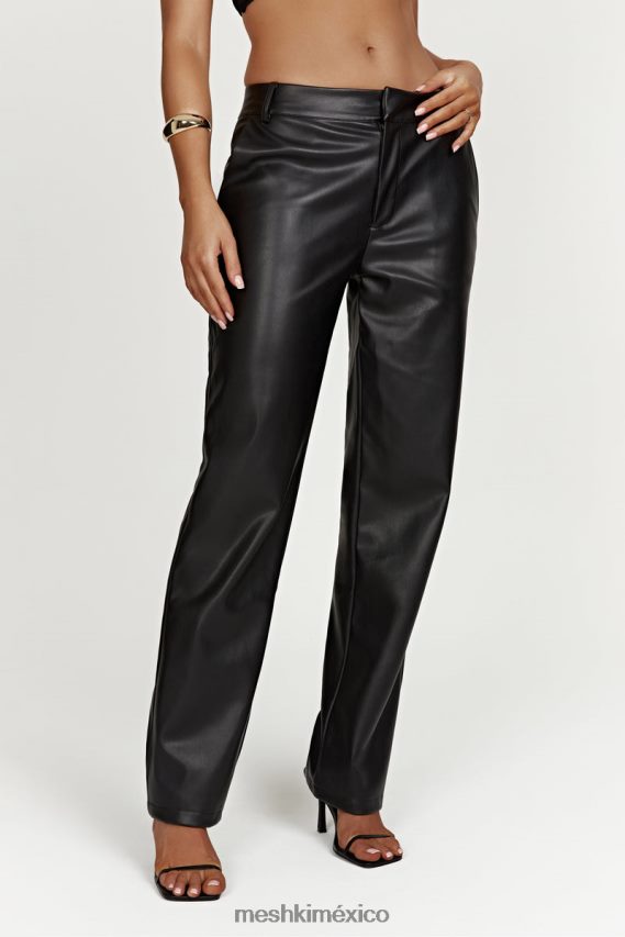 Meshki pantalón matilda holgado de talle bajo de piel sintética negro ropa H48F8H1438