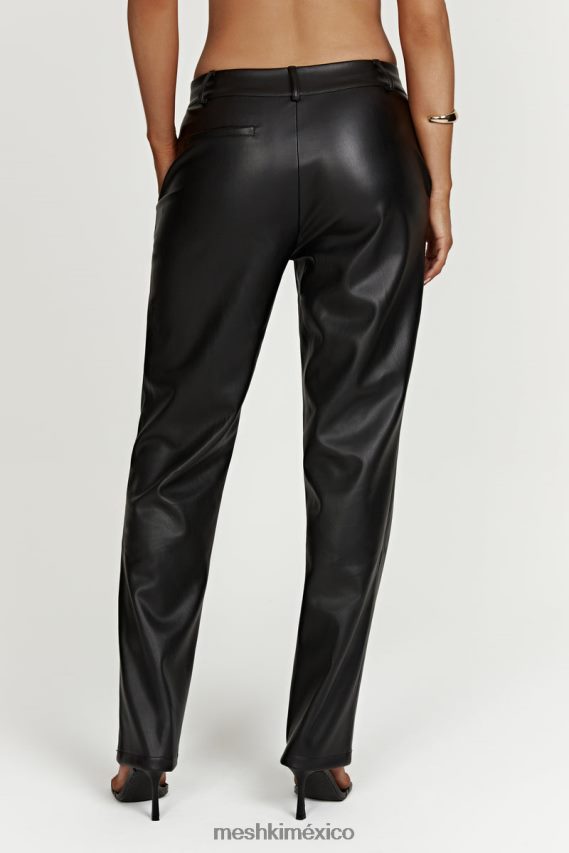 Meshki pantalón matilda holgado de talle bajo de piel sintética negro ropa H48F8H1438
