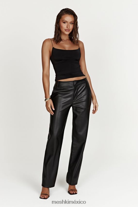 Meshki pantalón matilda holgado de talle bajo de piel sintética negro ropa H48F8H1438