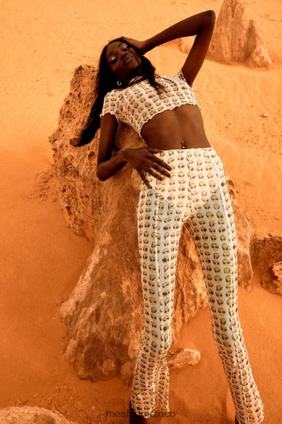 Meshki pantalón recto de malla nora impresión alienígena ropa H48F8H1602