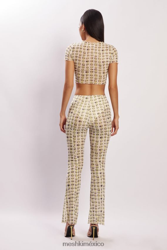 Meshki pantalón recto de malla nora impresión alienígena ropa H48F8H1602