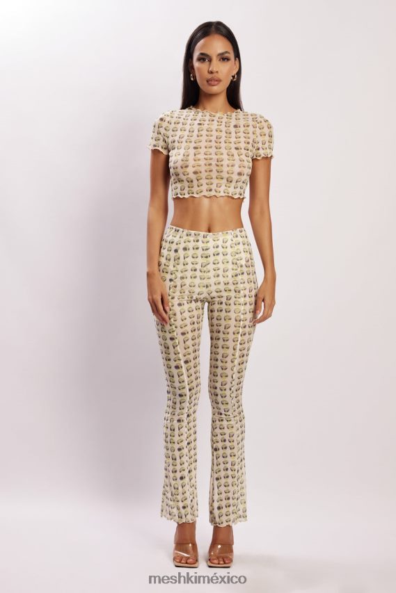 Meshki pantalón recto de malla nora impresión alienígena ropa H48F8H1602