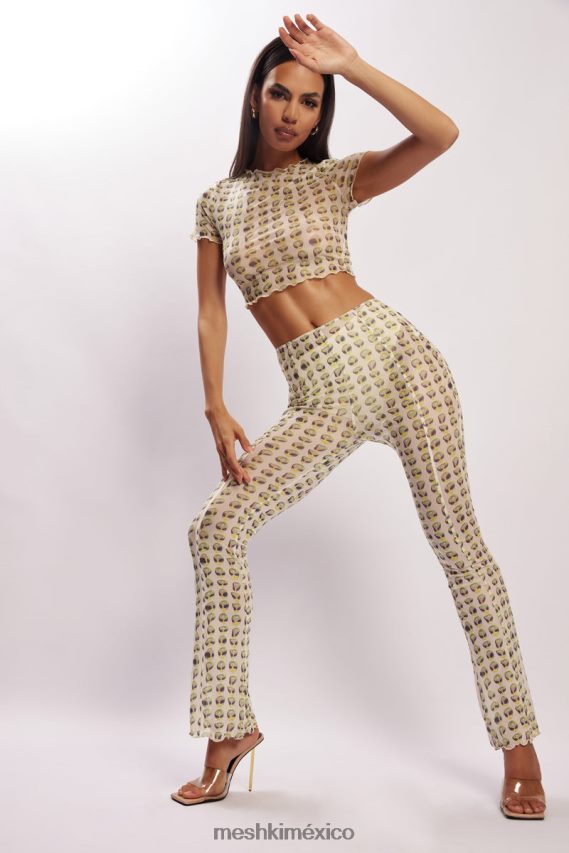 Meshki pantalón recto de malla nora impresión alienígena ropa H48F8H1602