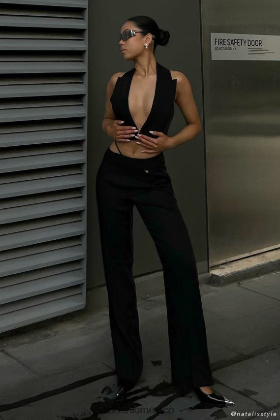 Meshki pantalón recto de talle bajo semara negro ropa H48F8H1591