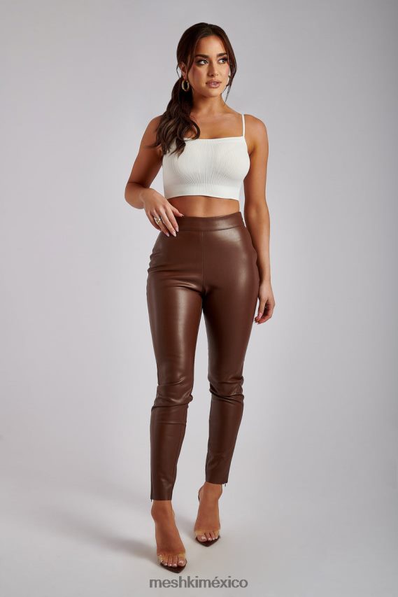 Meshki pantalón shayla skinny de piel sintética con abertura chocolate ropa H48F8H1339
