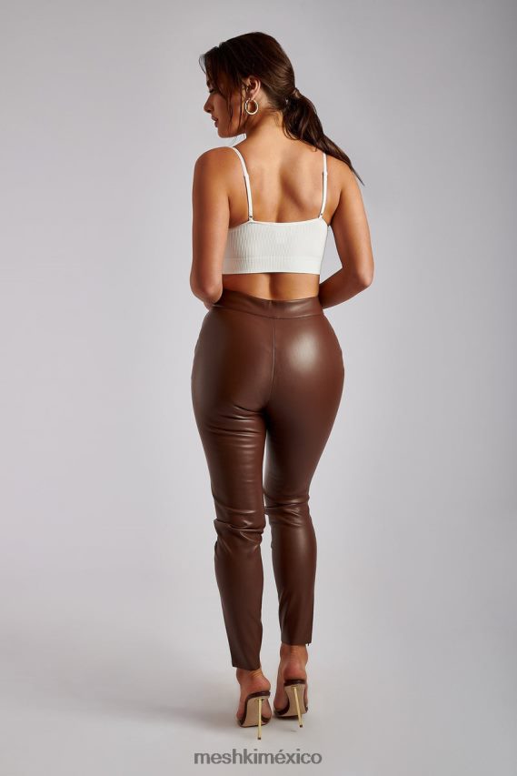 Meshki pantalón shayla skinny de piel sintética con abertura chocolate ropa H48F8H1339