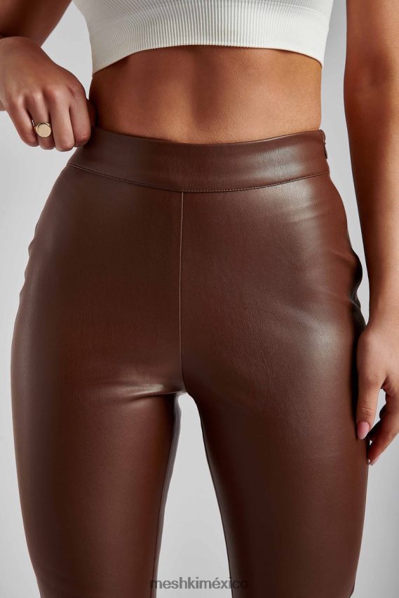 Meshki pantalón shayla skinny de piel sintética con abertura chocolate ropa H48F8H1339