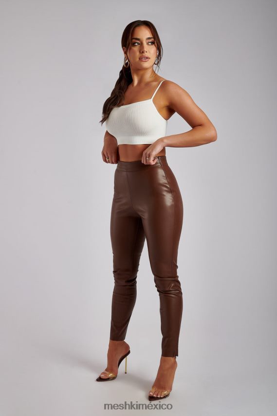 Meshki pantalón shayla skinny de piel sintética con abertura chocolate ropa H48F8H1339