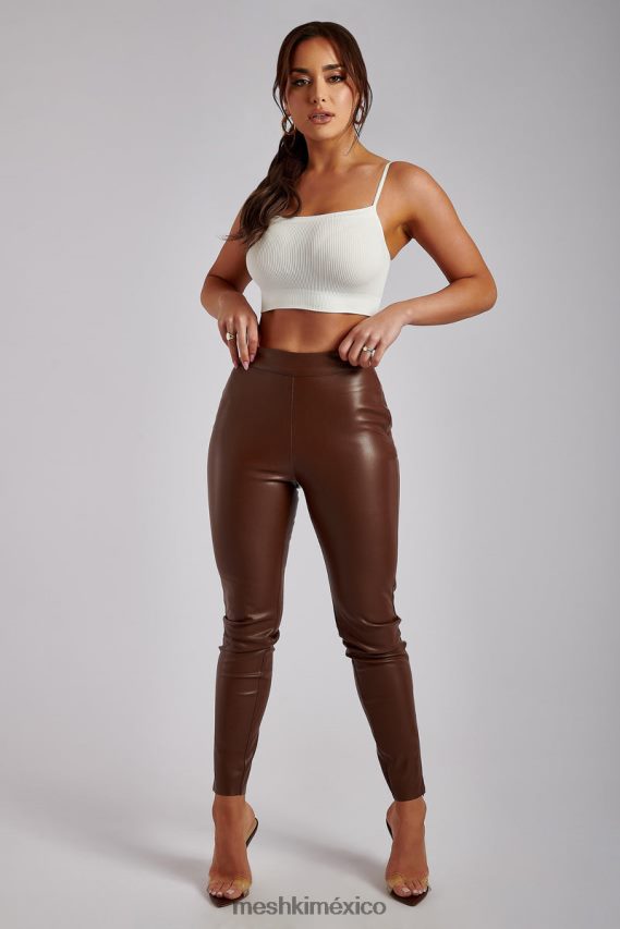 Meshki pantalón shayla skinny de piel sintética con abertura chocolate ropa H48F8H1339