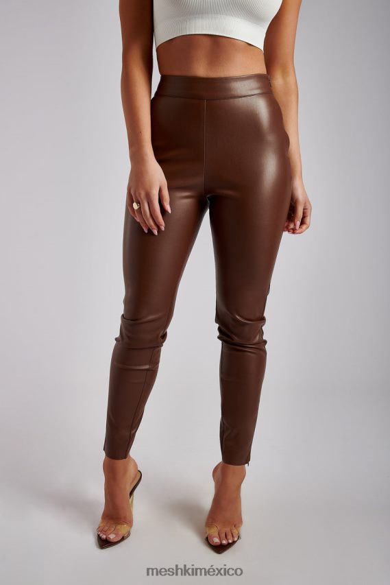 Meshki pantalón shayla skinny de piel sintética con abertura chocolate ropa H48F8H1339