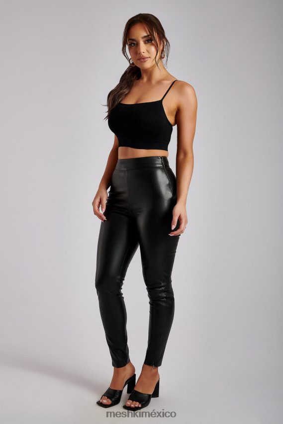 Meshki pantalón shayla skinny de piel sintética con abertura negro ropa H48F8H1340