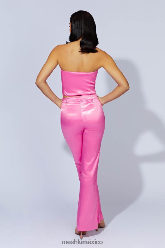 Meshki pantalones acampanados de satén maeva rosa chicle ropa H48F8H1489