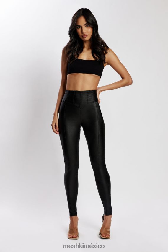 Meshki pantalones de talle alto con corsé de polipiel zima negro ropa H48F8H1292
