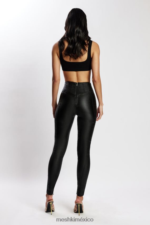 Meshki pantalones de talle alto con corsé de polipiel zima negro ropa H48F8H1292
