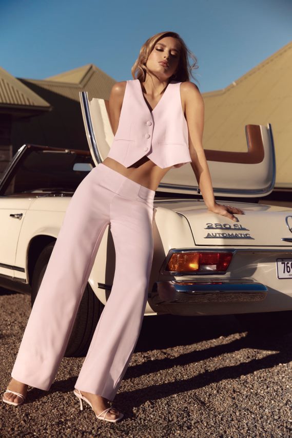 Meshki pantalones de traje de talle bajo laurie rubor rosa ropa H48F8H1462