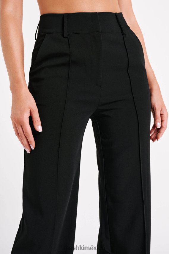 Meshki pantalones de traje lisa de talle alto negro ropa H48F8H1247