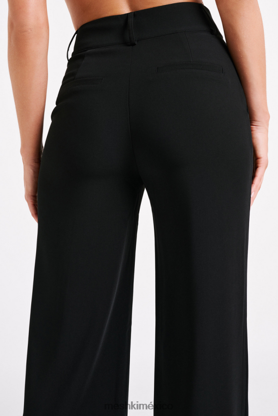 Meshki pantalones de traje lisa de talle alto negro ropa H48F8H1247