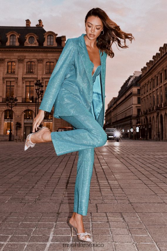 Meshki pantalones lisette de pernera recta y brillantes aguamarina ropa H48F8H1579